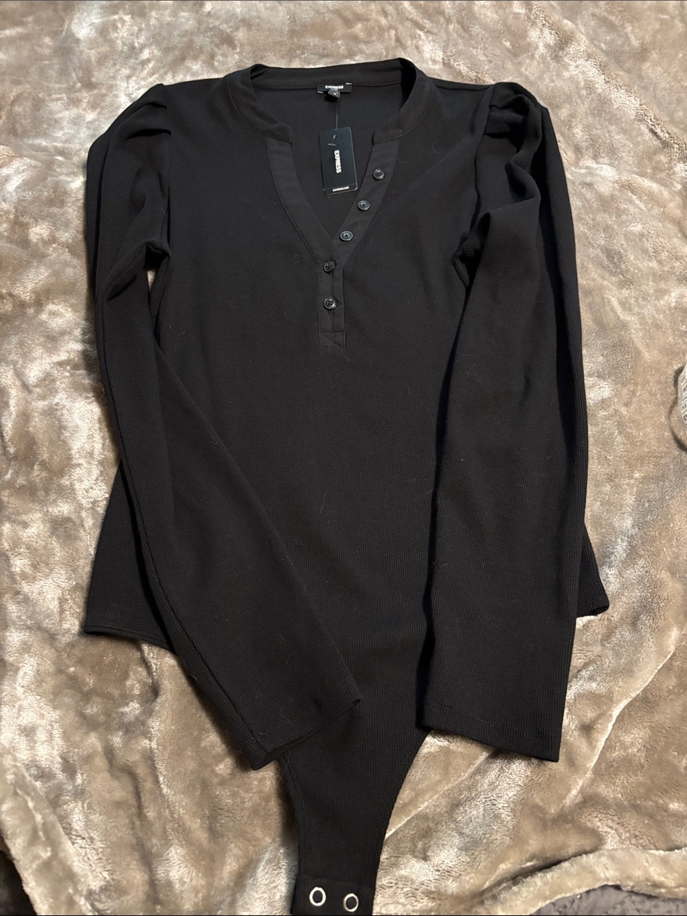 Express Thong Ribbed Front Button Bodysuit